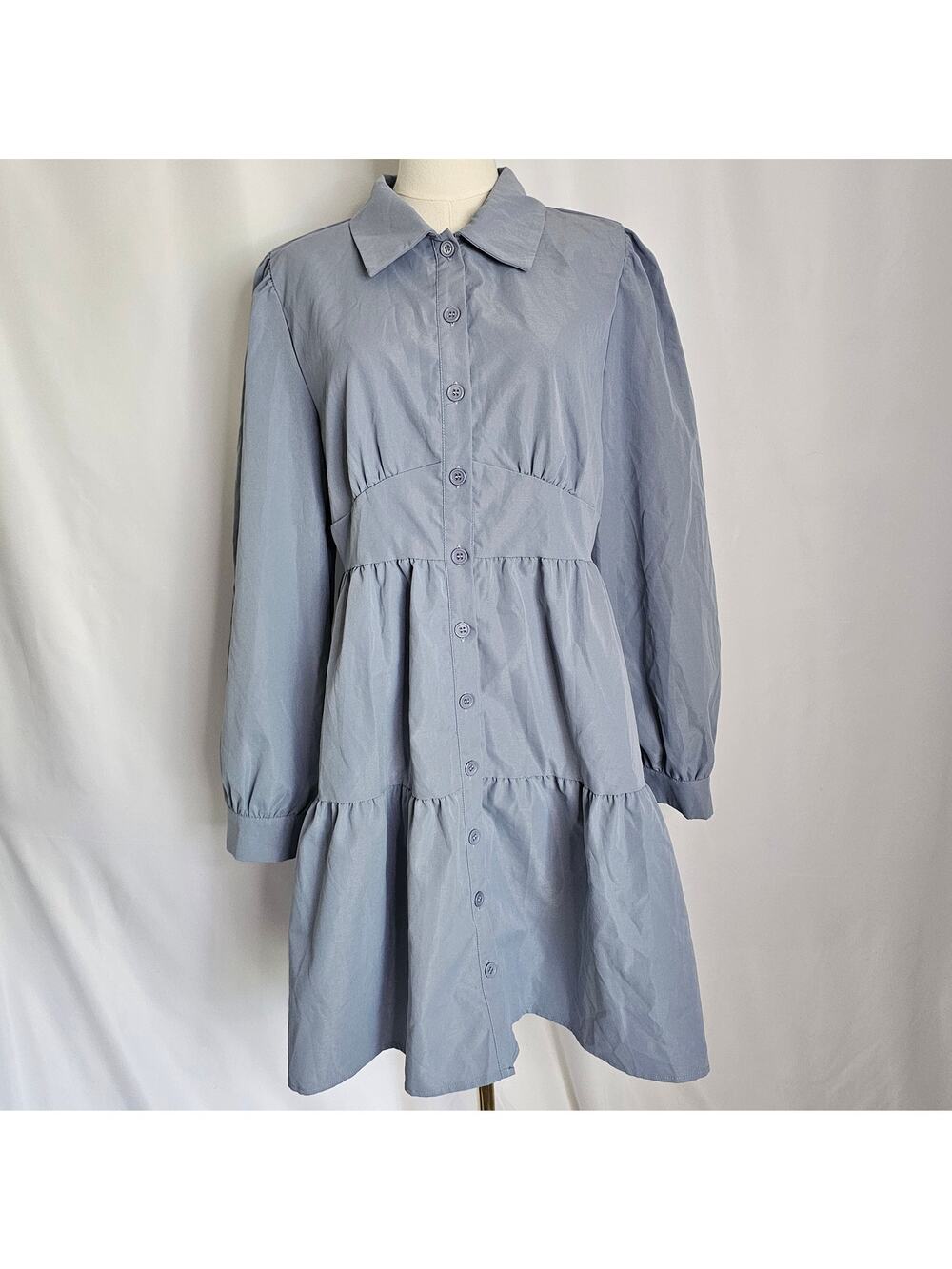 Shein L Slate Blue Ruffle Tiered Smock Dark Academia Wednesday Adams Dress